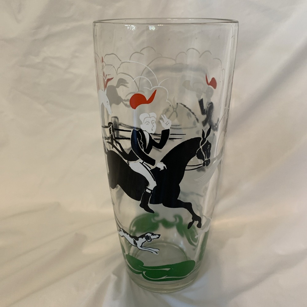 Vintage Hazel Atlas Glass Fox Hunt Tally Ho Cocktail Martini Shaker Glass No Top